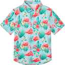 Boys Hawaiian Shirt Tropical Short Sleeve Cool Cute Casual Button Down Tops for Youth Kids Toddler Summer Beach