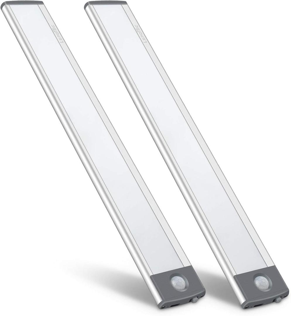 LED Motion Sensor Light,Under Counter Lighting, Wireless USB Rechargeable Kitchen Night Lights,Battery Powered Operated Light,54-LED Light for Wardrobe,Closets,Cabinet,Cupboard, 2 Count (Pack of 1) (Silver-white Light)