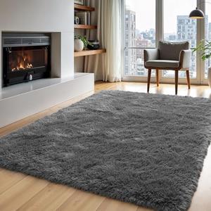 Zentavio Area Rugs for Living Room Grey Rugs for Bedroom 84"×60"Carpet Fluffy Furry Soft Shag Aesthetic Plush High Pile Gray Throw Rug for Nursery Kids Room Dorm