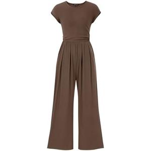 PRETTYGARDEN Summer Jumpsuits for Women Dressy 2026 Ribbed Cap Sleeve Wide Leg Pants Rompers Elegant Casual One Piece Outfits L