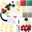 WinnerWhy 52Pcs DIY Mexican Flag Graduation Cap Decorations 2026 Handmade Mexico Grad Hat kit Included Faux Flower Heads Letter Number Rhinestones 3D Butterfly Stickers for Craft Graduation Cap Topper