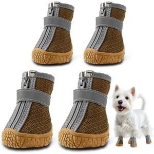 Dog Shoes for Small Dogs, Breathable Dog Boots Paw Protector for Hot Pavement Winter Snow, Dog Booties with Reflective Strips Rugged Anti-Slip Sole for Hardwood Floors Walking Army Green Size 1