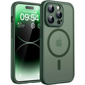 TOCOL Magnetic for iPhone 14 Pro Case, Upgraded Full Camera Protection, Compatible with Magsafe, Drop Protection, Translucent Matte Back Bumper Phone Cover 6.1-Inch, Alpine Green
