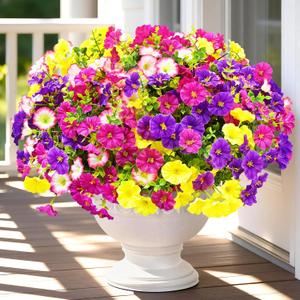 Artificial Flowers for Outdoors, 14 Bundles Fake Outdoor Flowers, UV Resistant Artificial Outdoor Plants & Flowers for Decoration, Colorful Morning Glory for Garden Porch Yard Patio, Mixed Color B