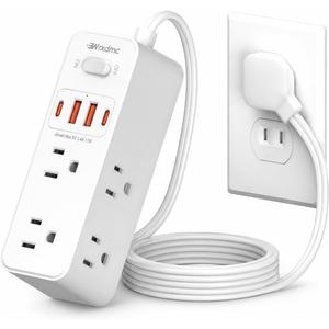 2 Prong Power Strip, WRXDMC 2 Prong to 3 Prong Outlet Adapter,1400J Two Prong Surge Protector,5ft Extension Cord, 6 AC Outlets with 2 USB C & 2 USB A Ports, Wall Mountable, Ideal for Old House