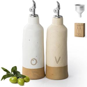 Besmeety 18oz Olive Oil Dispenser Bottle for Kitchen, Ceramic Oil and Vinegar Dispenser Set with Automatic Stainless Steel Pourer