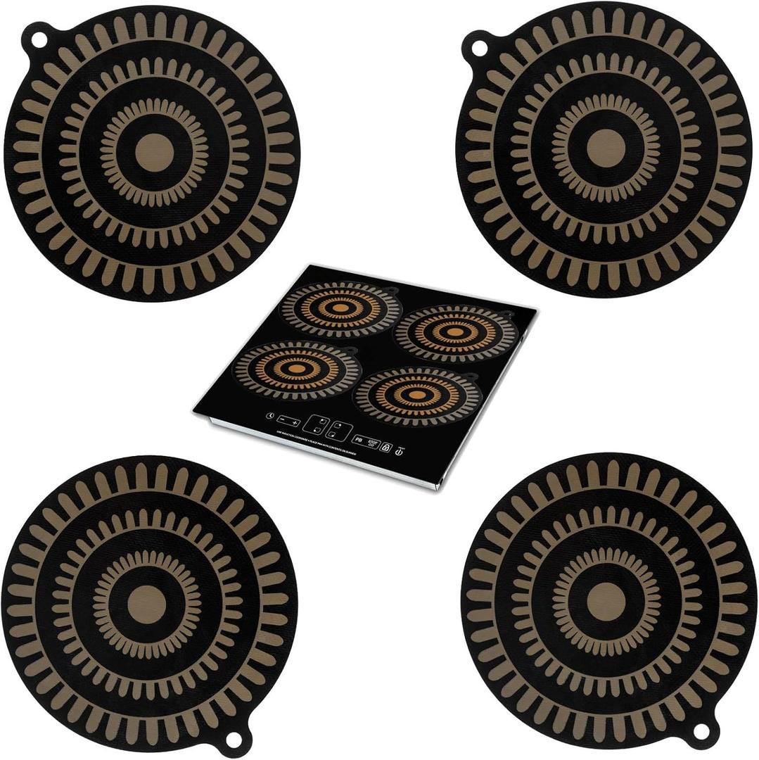 4 pcs Thermochromic Silicone Induction Cooktop Protect Mat, Silicone mat for Induction Cooktop,Induction Cooktop Protective Cover (9.5inches) Black
