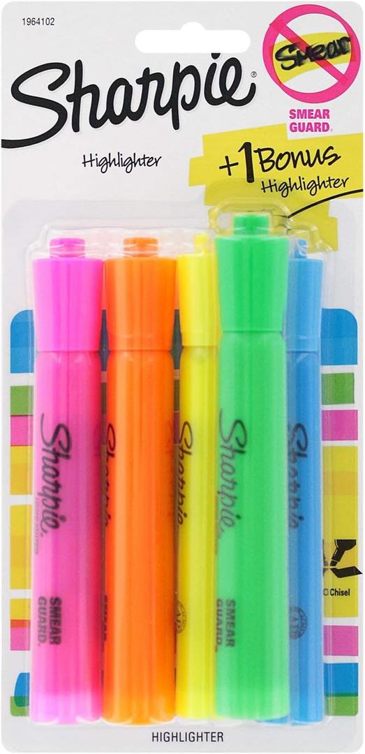 SHARPIE Tank Highlighters, Chisel Tip, Assorted Colors, 4-Count + 1 Bonus, Pack Of 2