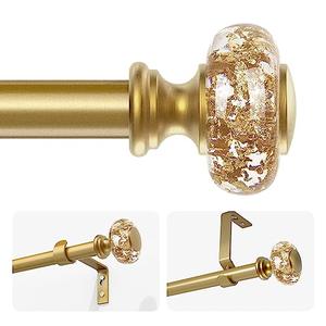Gold Curtain Rods for Windows 32-72 Inch: 1 Inch Adjustable Acrylic Drapery Rod with Translucent Gold Foil Finials- Single Decorative Curtain Rod for Bedroom & Bathroom
