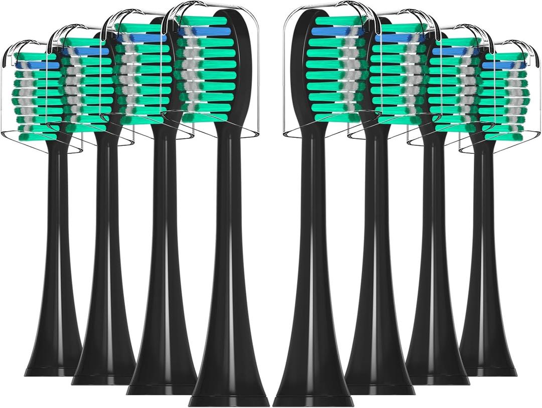 Replacement Toothbrush Heads Compatible with Adults AquaSonic Black Series Electric Toothbrush - Brush Heads Refills for Vibe Series, Duo Series Pro, 8 Pack, Black