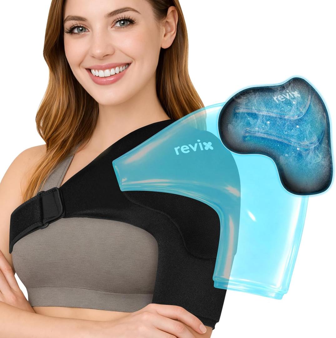 REVIX Triple-Layer Gel Shoulder Ice Pack Wrap for Rotator Cuff, Reusable Ice Pack Shoulder Brace with Extra Removable Coldfocus for 30-Min Long-Lasting Cold Therapy, Soothe Biceps & Muscle Discomfort (Standard)