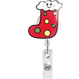 GGDECA Christmas Retractable Badge Holder Stocking Retractable Badge Reels Winter Cute Name Tag Acrylic Alligator Clip Xmas Cute ID Badge Holder for Nurse Work RN Staff Student Teacher Women 2 Pack