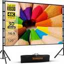 TOWOND Projector Screen and Stand, 120 inch Outdoor Projection Screen, Portable 16:9 4K HD Rear Front Movie Screen with Carry Bag Wrinkle-Free Design for Home Theater Backyard Cinema
