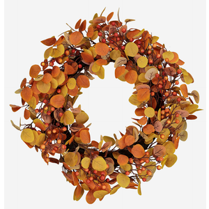 26 Inch Fall Wreath for Front Door Large Eucalyptus Wreaths with Mini Orange-Yell Leaves, Autumn Greenery Wreath on Grapevine for Fall Door Decor Farmhouse Wall Window Home Decoration