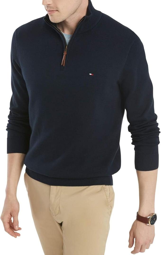 Tommy Hilfiger Men's Long Sleeve Cotton Quarter Zip Pullover Sweater (XX-Large Big)