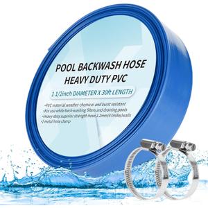 HOXHA 1-1/2'' x 30' Heavy Duty Swimming Pool Backwash Hose Pool Discharge Hose Backwash Hose for Pool Filter, Water Transfer, Weather and Burst Resistant Swimming Pool Drain Hose with Clamp