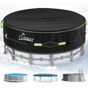 UIRWAY 12 Ft Round Pool Cover with Reflective Strips, Swimming Pool Cover for Above Ground Pools, Solar Cover Including Rope Tie and Luminous Ground Nails, PU Tarp Snug Fit for UV Protected