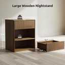Nightstand Bedside Table Storage Drawer - Large Mid Century Modern Night Stand with Fluted Wood Storage Drawer and Open Shelf Bed Side Table for Bedroom Study Room, Walnut Brown, Set of 1, 23.6 inches x 17.7 inches x 13.8 inches