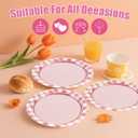 2 x 50PCS Pink Gingham Birthday Plates, 7 inch Disposable Gingham Cake Plates Plaid Dessert Plates for Picnic Barbecue Baby Shower Wedding Birthday Party Decorations