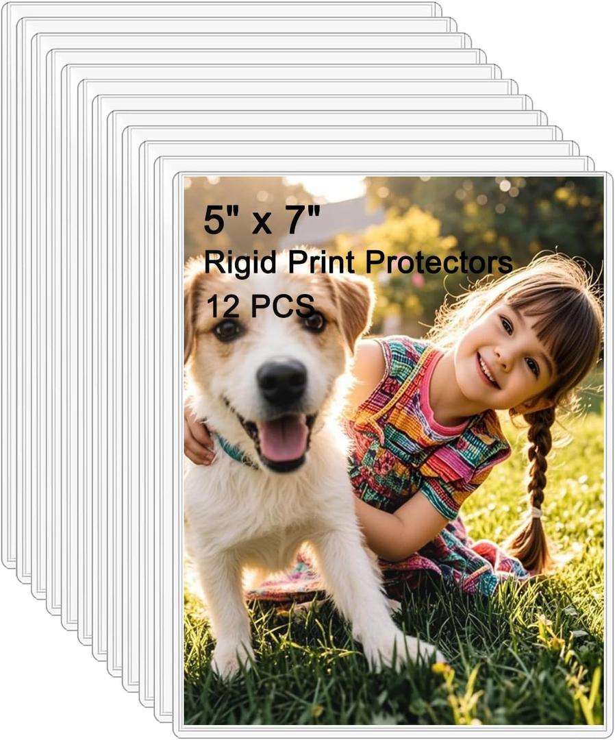 12PCS 5" x 7" Clear Rigid Card Sleeves  Waterproof Hard Plastic Protectors for Postcards, Prints, Photos, Trading & Sports Cards  Top Load Jumbo Sheet Holders