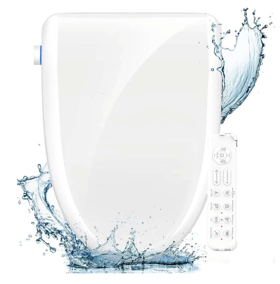 FVZ Bidet Toilet Seat Elongated Smart Heated Toilet Seat with Warm Water & Dryer, Feminine & Child Wash, Self-Clean Stainless Steel Nozzle, Adjustable Water Pressure, Slow Close Lid