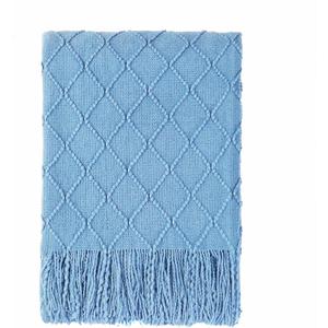 BOURINA Blue Throw Blanket 50x60 Inches Throw Textured Solid Soft Sofa Couch Decorative Knit Blanket