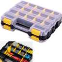 Tools Organizer Box Small Parts Storage Box 34-Compartment Double Side Hardware Organizers with Removable Plastic Dividers for Screws, Nuts, Nails, Bolts (Yellow)