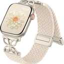 SNBLK Braided Magnetic Band Compatible with Apple Watch Bands for Women 40mm 41mm 42mm 44mm 45mm 46mm 49mm 38mm, Dressy Floral Stretchy Nylon Strap for iWatch SE Series 11 10 9 8 7 6 5 4 Ultra 3 2 1