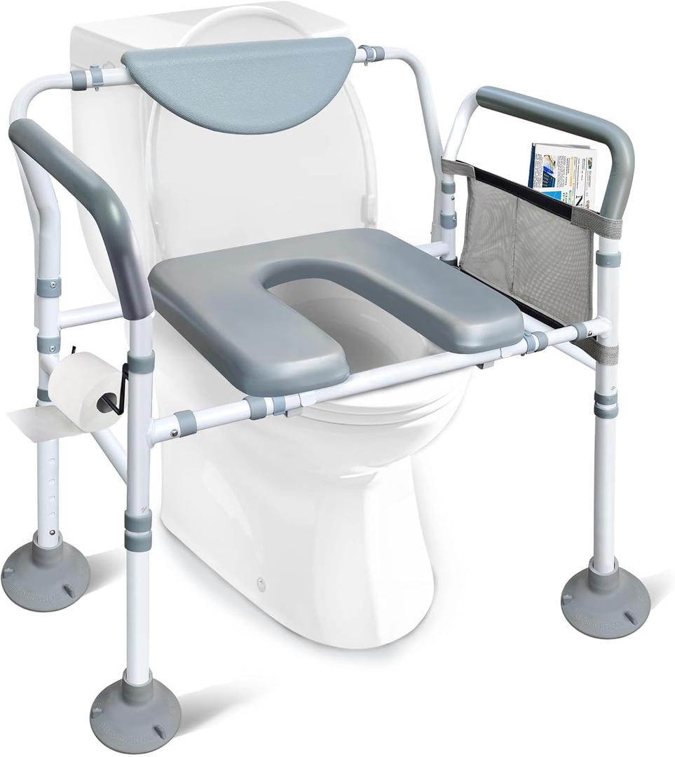 Aliseniors Raised Toilet Seat with Handles, 500lbs Toilet Seat Riser for Seniors, Adjustable Height & Width, Fits Any Toilet, Elevated Toilet Seat for Bathroom Safety