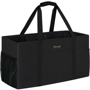 GhvyenntteS Extra Large Utility Tote Bag, Stand Up Utility Tote with Metal Wire Frame & Hard Bottom Board, Reusable Grocery Bags With Handles, Extra Large Beach Bag, Collapsible Car Tote | 22.5"10.5"12"
