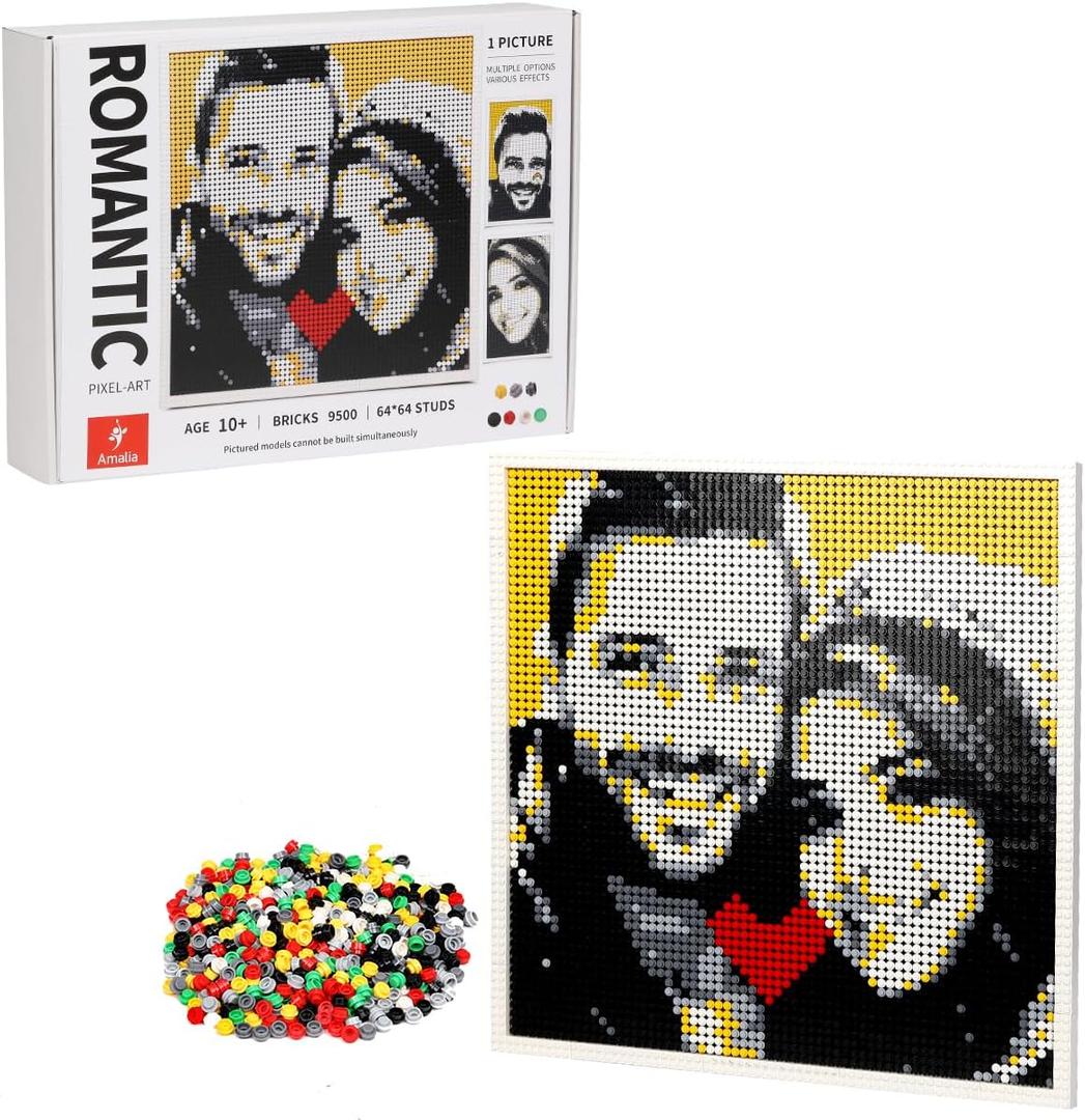 Amalia Pixel Art, Transform Any Photo into Mosaic Wall Art, Capturing Timeless Moments of People-Romantic(21.3"x21.3")