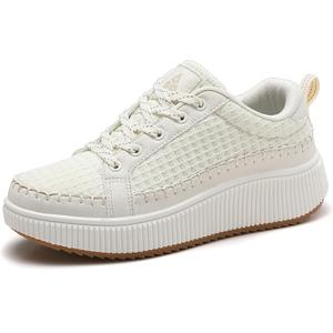 Womens Platform Sneakers Comfortable Casual Arch Casual Tennis Walking Shoes White Beige US 6
