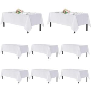 Sancua White Table Cloths Rectangle, 8 Pack Tablecoths for 6 Foot Tables - Washable Polyester Fabric Table Cover for Wedding, Birthday Party, Banquet Reception, 54x108 Inch