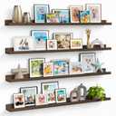 Forbena Wood Picture Ledge Shelf for Wall 4-Pack, 48 Inch Long Rustic Floating Shelves with Lip for Classroom Library, Farmhouse Wooden Wall Ledge for Photo Frames Books (Dark Brown)