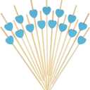 Minisland Sky Blue Love Heart Cocktail Picks, 4.7 Inch Long Bamboo Fancy Toothpicks for Appetizers, Decorative Baby Shower Wedding Valentines Party Food Drinks Fruit Skewer Sticks 100 Counts -MSL133