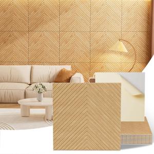 Acoustic Wall Panels, 8 Piece 23.62" x 23.62" Peel and Stick Wall PanelsHigh-Density Polyester Fiber Self Adhesive Soundproofing for Interior Wall Décor, Timber Vee Herringbone