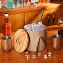 Meekoo Stainless Steel Ice Bucket for Parties,3L Double-wall Vacuum Insulated Ice Bucket with Lid, Scoop, Tong, and 4 Wood Texture Cups for Champagne, Cocktail, Home Barware, Bar, Outdoor Supplies