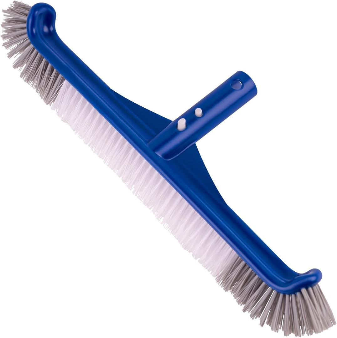 POOLAZA Pool Brush, 17.5'' Pool Brush Head for Inground Pools & Above-Ground Pools, Durable Pool Scrub Brush Fit Standard Pool Pole, Enhanced Pool Brushes for Cleaning Pool Walls with Curved Ends (Blue)