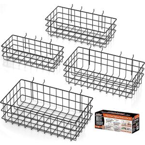 HORUSDY Peg Board Bins and Baskets | 4 Pack | Square Style 4 Size Pegboard Baskets and Pegboard Bins for Organize Workbenches, Accessories