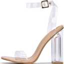 Cape Robbin Maria-2 Nude Clear Block High Heel Transparent Open Toe Pumps 6