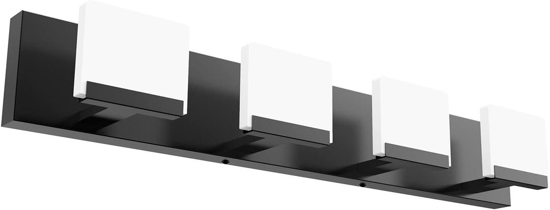 Ralbay 4 Light Black Bathroom Vanity Light Fixtures Acrylic Matte Black Vanity Light Fixtures LED Modern Bathroom Vanity Lights Over Mirror