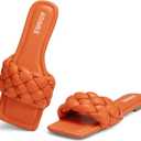 ATHMILE Braided Womens Sandals 2026 Square Open Toe Fashion Slide Sandals Women Dressy Summer Flat Beach Size 10