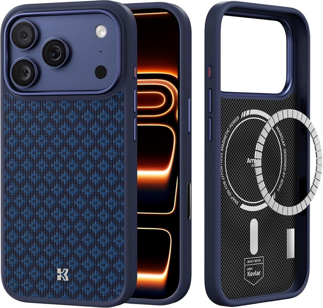 BENKS ArmorGrid ArmorPro Case for iPhone 17 Pro Max with Camera Control Button, [Compatible with Magsafe] Military Grade Protective Case Built with Dupont Kevlar Aramid Fiber, Blue
