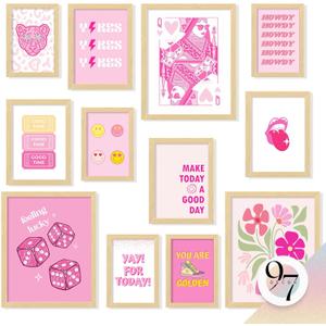 97 Decor Pink Preppy Room Decor Aesthetic - Retro Pink Pictures Wall Decor, Girly Preppy Posters For Bedroom, Trendy Preppy Wall Art Prints For Teen Girl College Dorm Decorations (Unframed)
