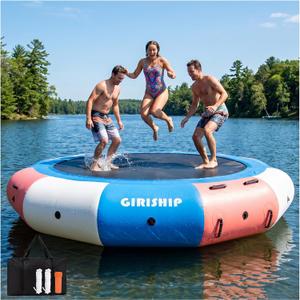 10/12/15FT Water Trampoline, Inflatable Floating Lake Trampoline | Pink Inflatable Lake Trampoline Heavy Duty Water Swim Platform for Lake Ocean with Ladder & Ropes
