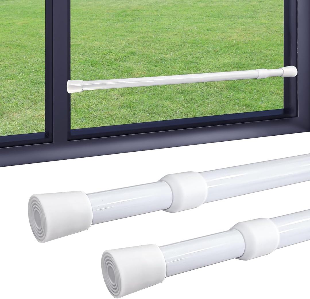 2 Pack Window Security Bars Adjustable Sliding Glass Door Lock Bars 15.7''-27.5'' Tension Rods 1.2'' Diameter Window Safety Lock Bar Stopper with Rubber Tips (White-2Pcs, 15.7''-27.5'')