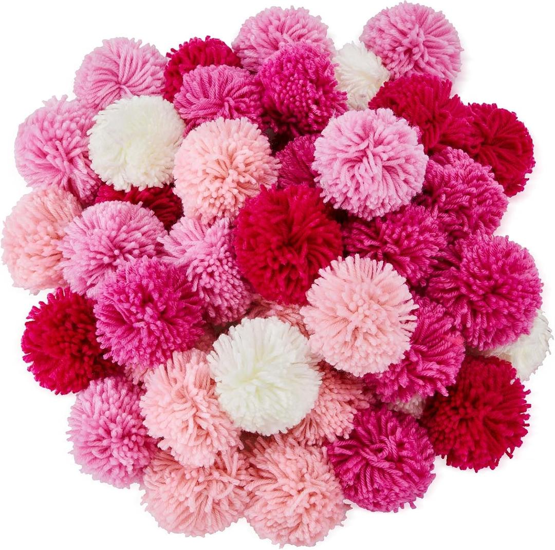 Gemscream 50 Pcs 3 Inch Pink Yarn Pom Poms for Crafts Large Fuzzy Pompoms Big Pom Balls for DIY Hats Holiday Party Hanging Ornaments Home Decor