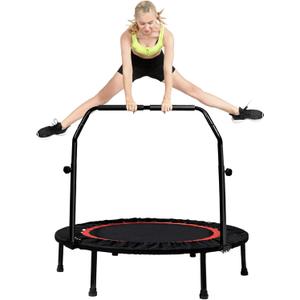 Kanchimi 550 LBS Foldable Mini Trampoline, 40" Fitness Trampoline Without armrests/U Shape Adjustable Foam Handle, Stable&Quiet Exercise Rebounder for Adults Indoor/Outdoor Workout