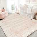 Pink Nursery Rug for Girls Room Vintage Floral Washable 5x7 Rugs for Dorm