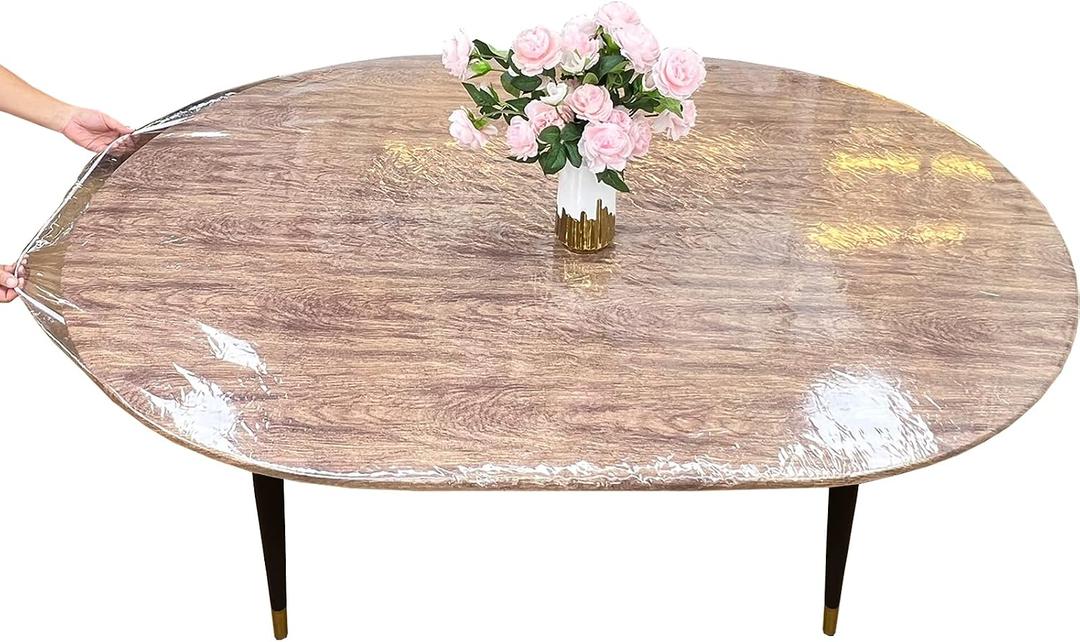 LIBERECOO Oval Clear Fitted Vinyl Tablecloth - Fits 48 x 72 Inch Oval Tables Only - Heavy Duty Elasticized Table Cover Elastic Edged Plastic Tablecloths Protector